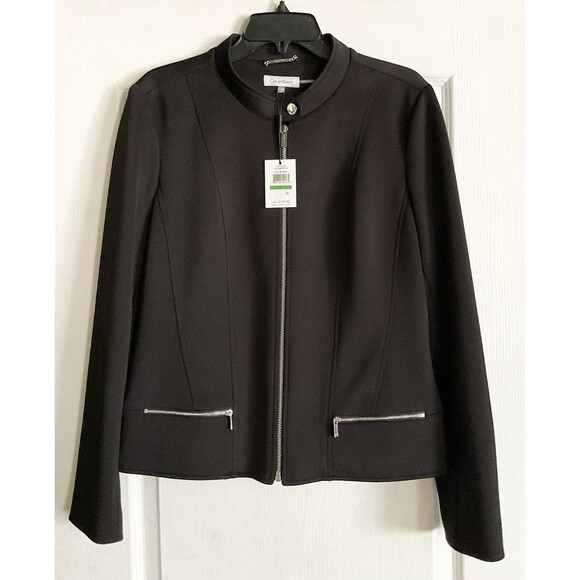 Calvin Klein Women's Collared Zip-Front Jacket Size Large, Black NWT - Picture 1 of 6